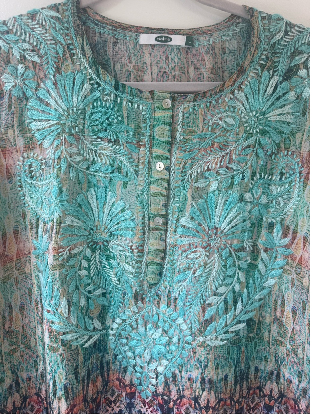 Dolma silk blend embroidered tunic SzL boho - Picture 3 of 13